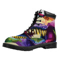Colorful Tyrannosaurus Rex Print Padded Collar Lace Up Boots