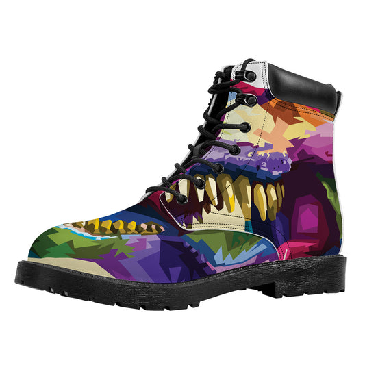 Colorful Tyrannosaurus Rex Print Work Boots