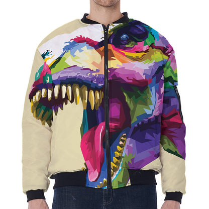 Colorful Tyrannosaurus Rex Print Zip Sleeve Bomber Jacket