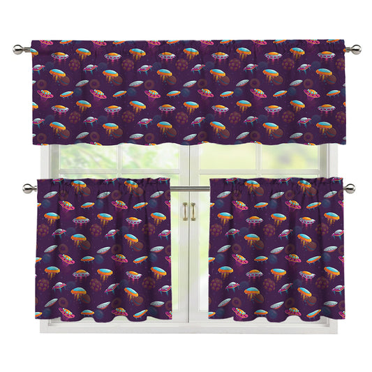 Colorful UFO Pattern Print 3 Piece Kitchen Curtains