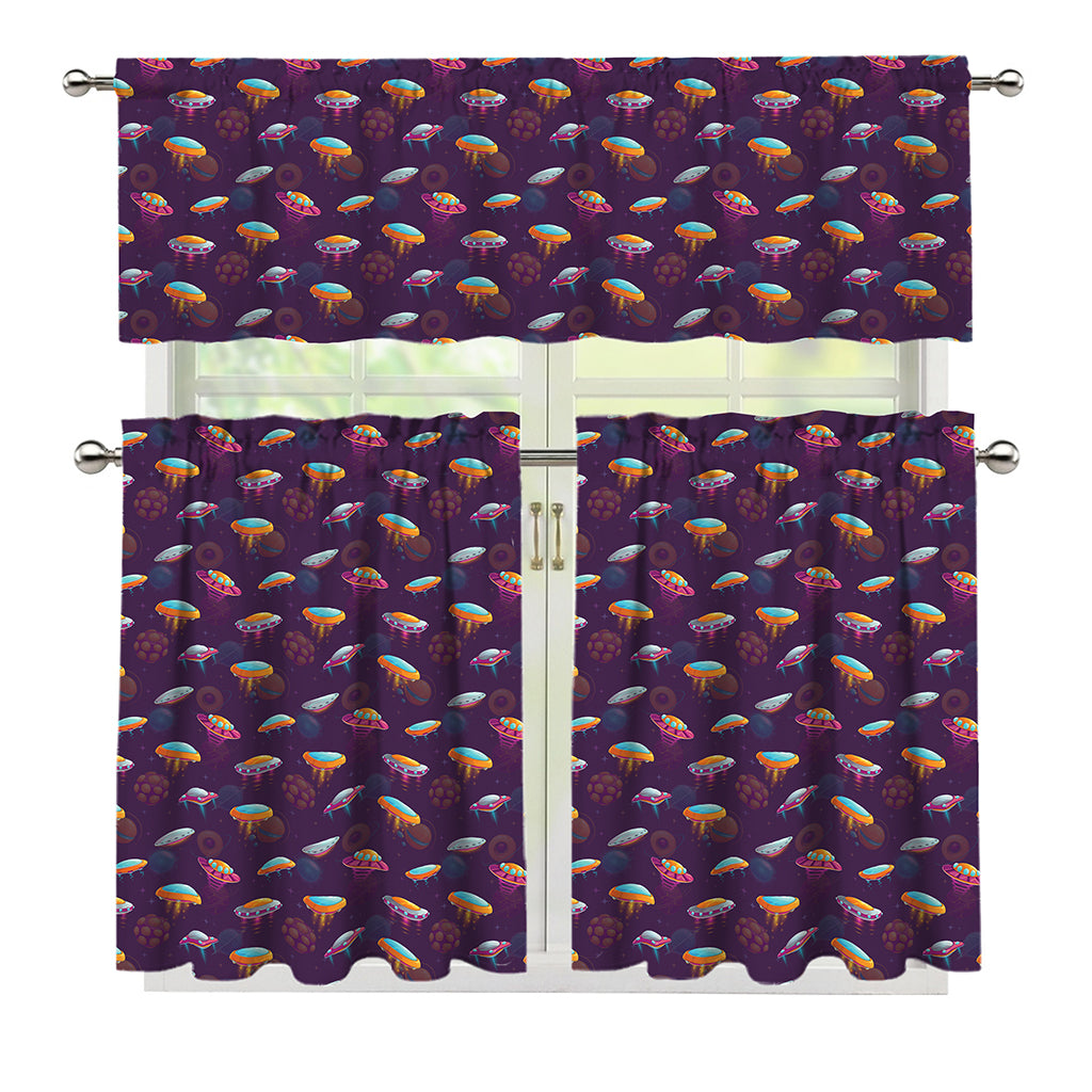 Colorful UFO Pattern Print 3 Piece Kitchen Curtains