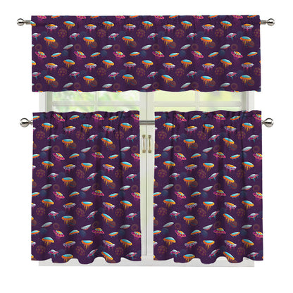 Colorful UFO Pattern Print 3 Piece Kitchen Curtains
