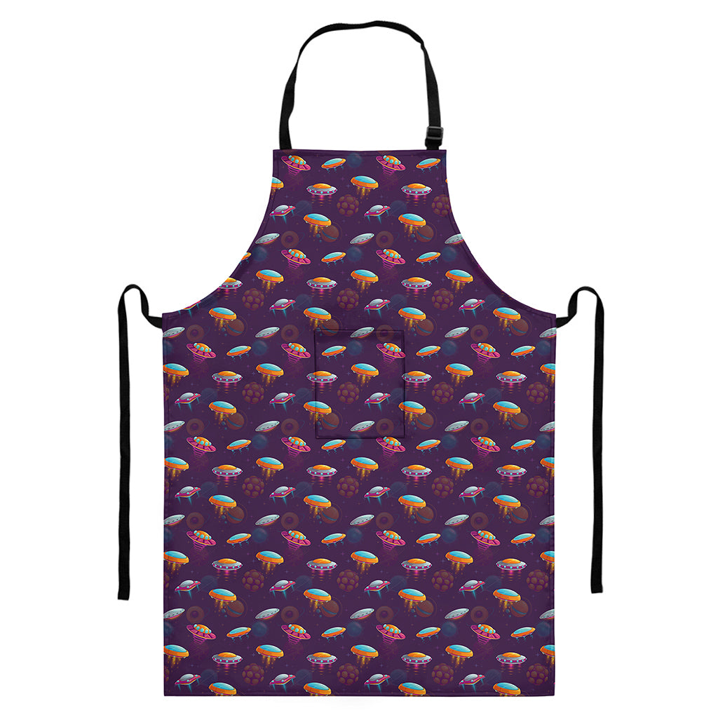 Colorful UFO Pattern Print Bib Apron With Pocket