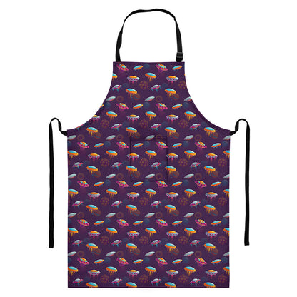 Colorful UFO Pattern Print Bib Apron With Pocket
