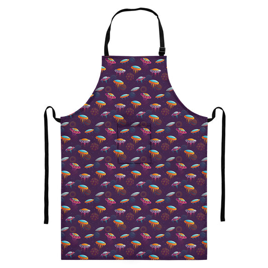 Colorful UFO Pattern Print Bib Apron With Pocket