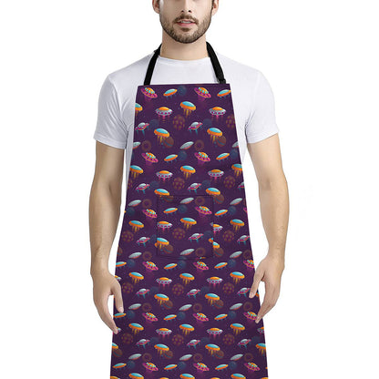 Colorful UFO Pattern Print Bib Apron With Pocket