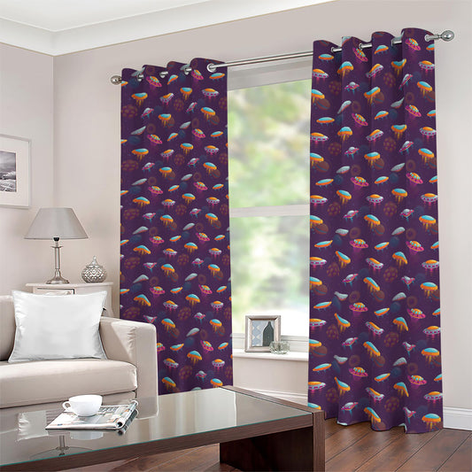 Colorful UFO Pattern Print Blackout Grommet Curtains