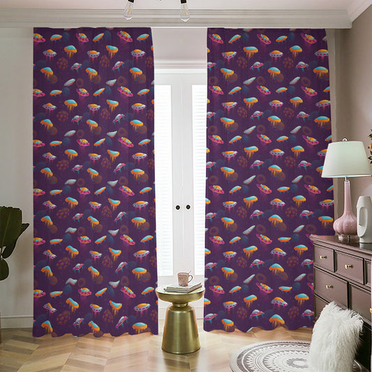Colorful UFO Pattern Print Blackout Pencil Pleat Curtains