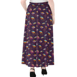 Colorful UFO Pattern Print Chiffon Maxi Skirt