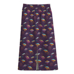 Colorful UFO Pattern Print Cotton Front Slit Maxi Skirt