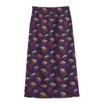 Colorful UFO Pattern Print Cotton Front Slit Maxi Skirt