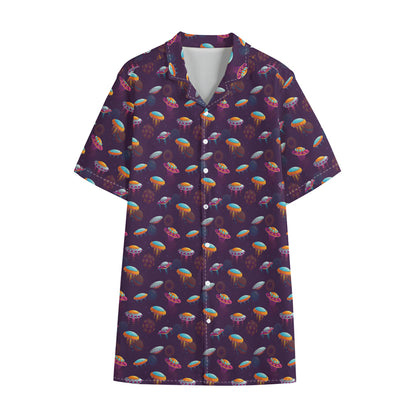 Colorful UFO Pattern Print Cotton Hawaiian Shirt