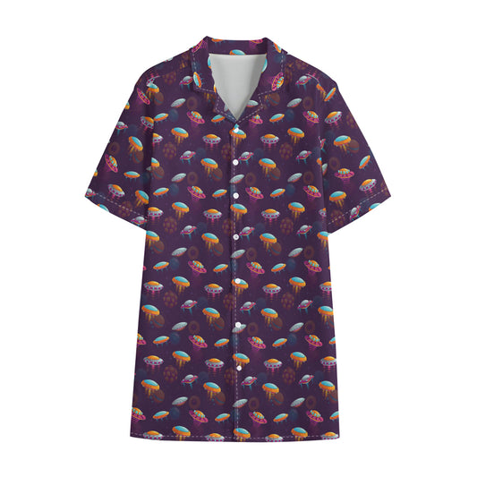 Colorful UFO Pattern Print Cotton Hawaiian Shirt