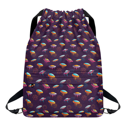 Colorful UFO Pattern Print Drawstring Backpack