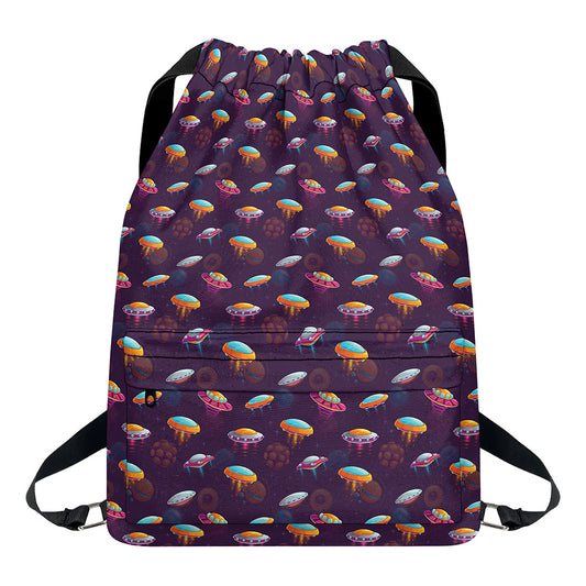 Colorful UFO Pattern Print Drawstring Backpack