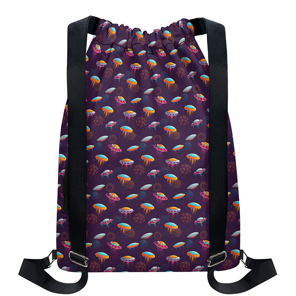 Colorful UFO Pattern Print Drawstring Backpack
