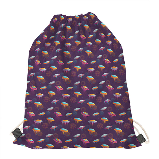 Colorful UFO Pattern Print Drawstring Bag