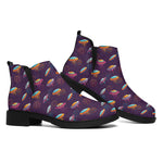 Colorful UFO Pattern Print Flat Ankle Boots