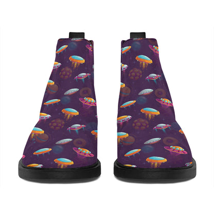 Colorful UFO Pattern Print Flat Ankle Boots