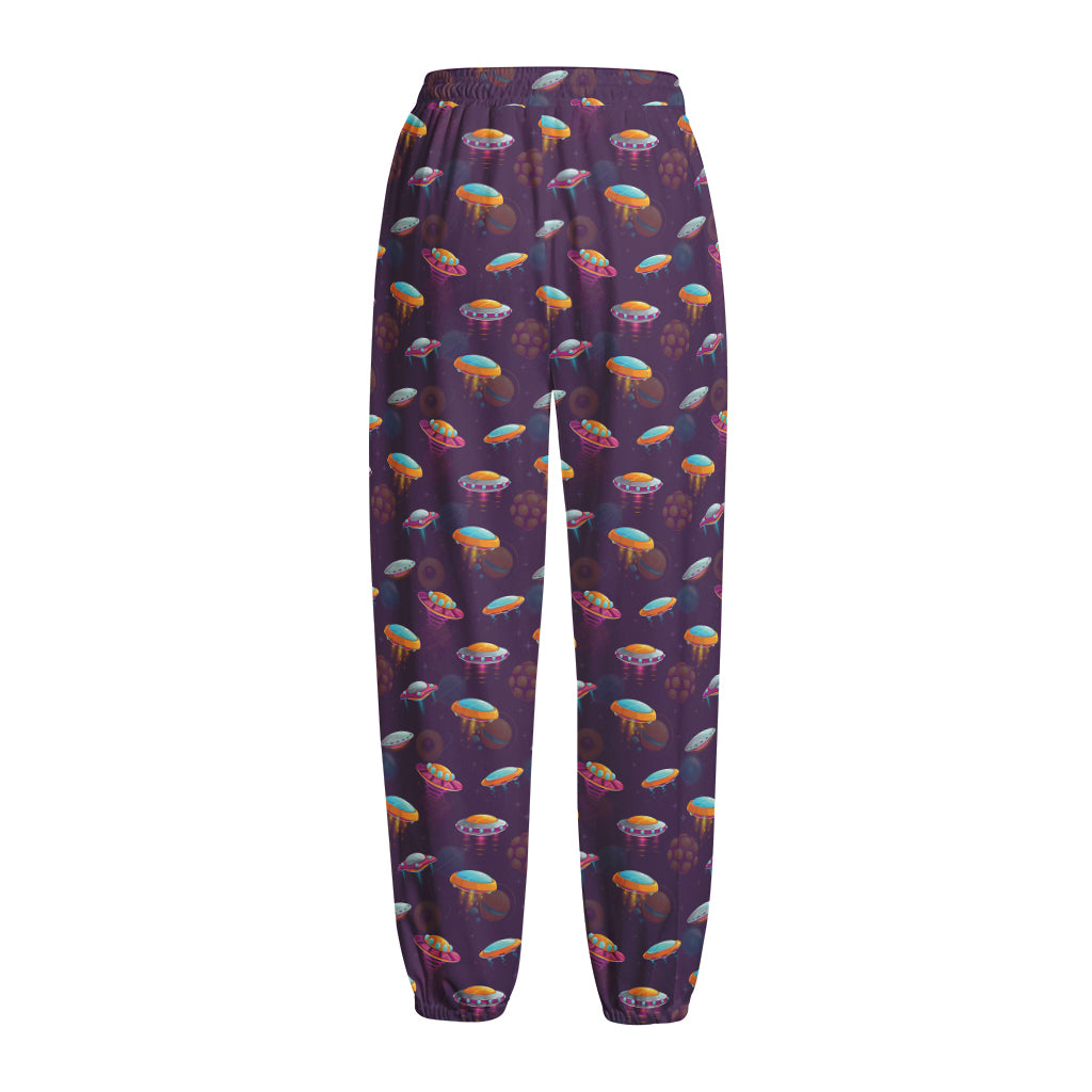 Colorful UFO Pattern Print Fleece Lined Knit Pants