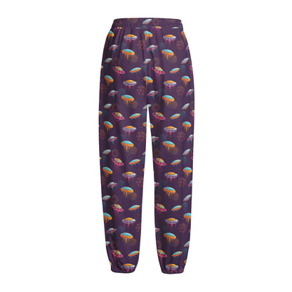 Colorful UFO Pattern Print Fleece Lined Knit Pants