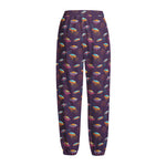 Colorful UFO Pattern Print Fleece Lined Knit Pants