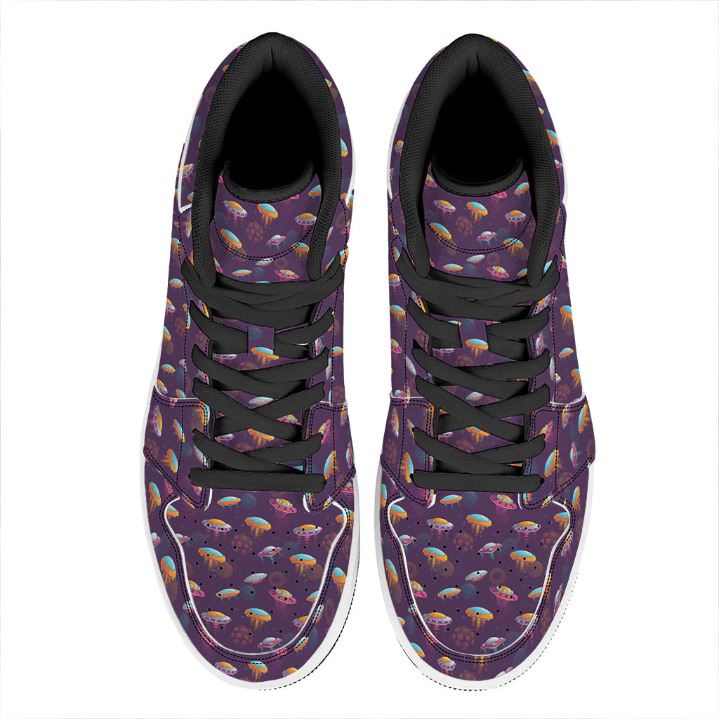 Colorful UFO Pattern Print High Top Leather Sneakers