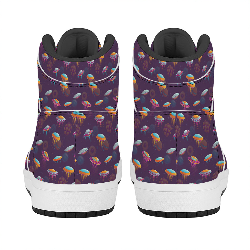 Colorful UFO Pattern Print High Top Leather Sneakers
