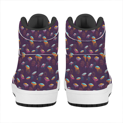 Colorful UFO Pattern Print High Top Leather Sneakers