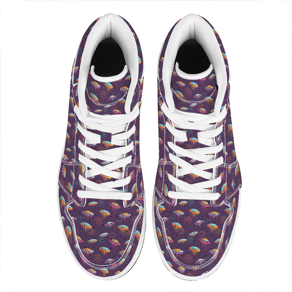 Colorful UFO Pattern Print High Top Leather Sneakers