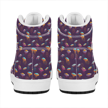 Colorful UFO Pattern Print High Top Leather Sneakers