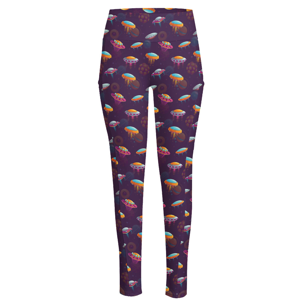 Colorful UFO Pattern Print High-Waisted Pocket Leggings