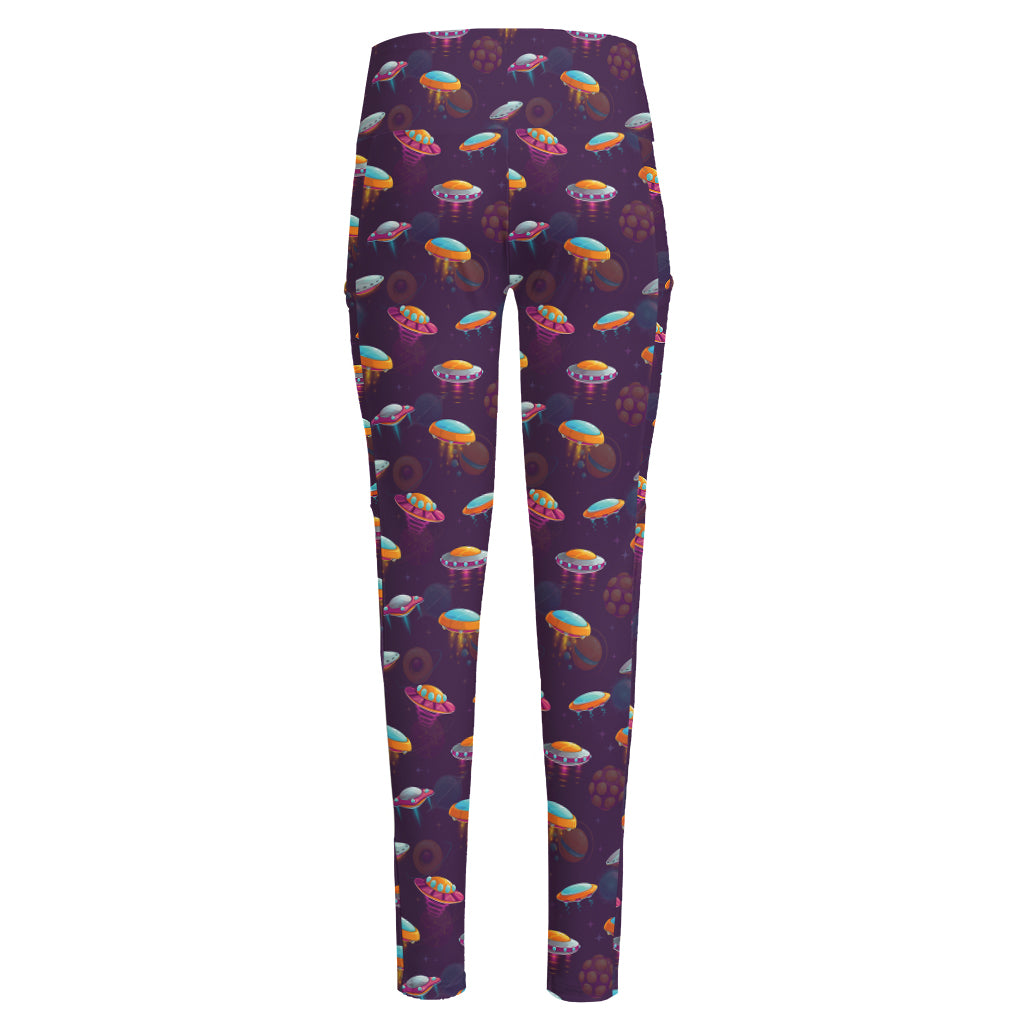Colorful UFO Pattern Print High-Waisted Pocket Leggings