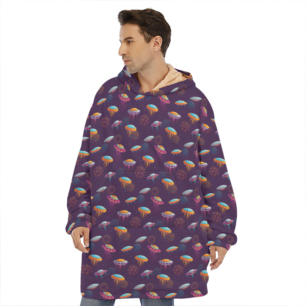 Colorful UFO Pattern Print Hoodie Blanket