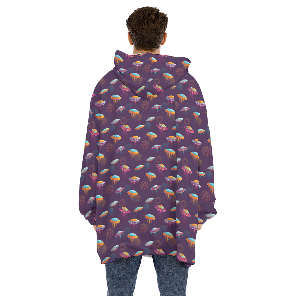 Colorful UFO Pattern Print Hoodie Blanket
