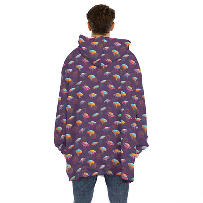 Colorful UFO Pattern Print Hoodie Blanket