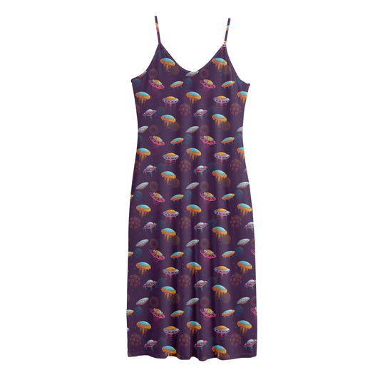 Colorful UFO Pattern Print Jersey Midi Cami Dress
