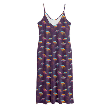 Colorful UFO Pattern Print Jersey Midi Cami Dress