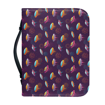 Colorful UFO Pattern Print Leather Bible Cover