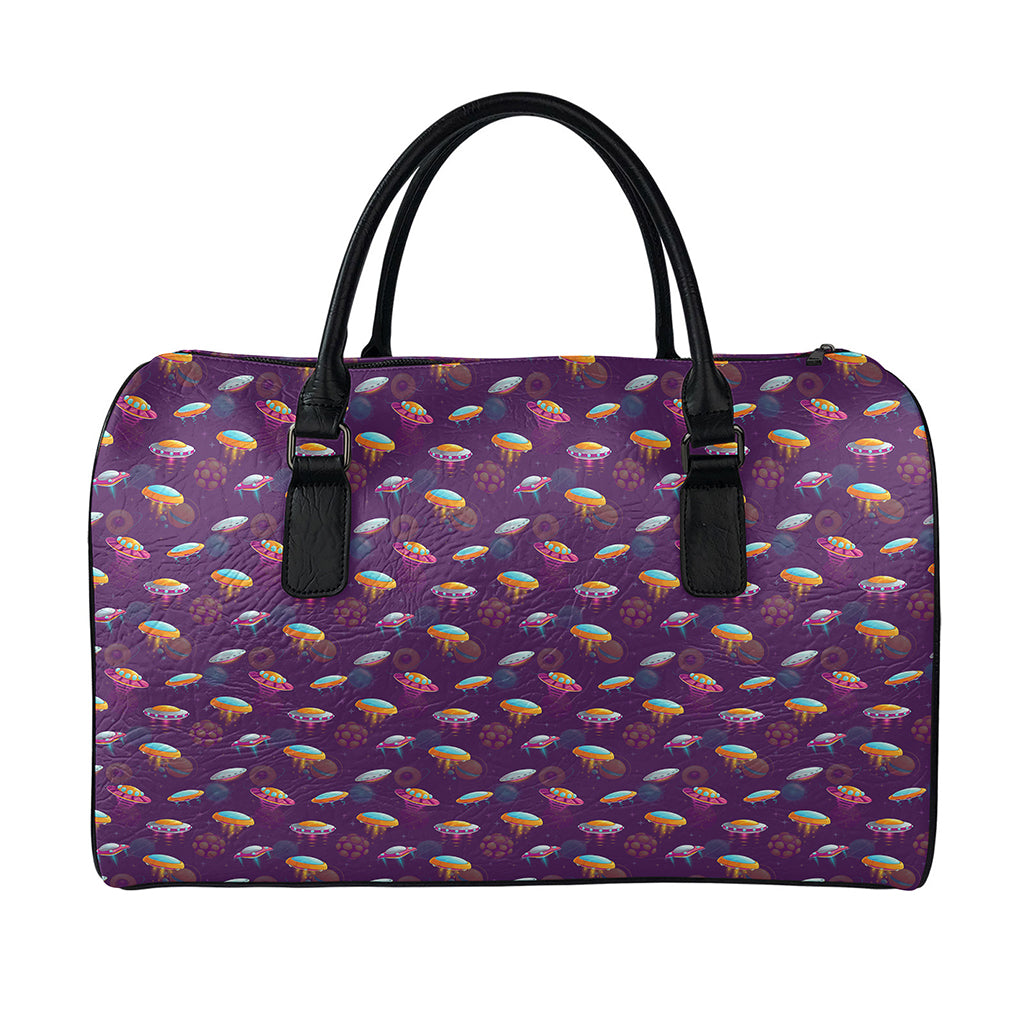 Colorful UFO Pattern Print Leather Duffle Bag