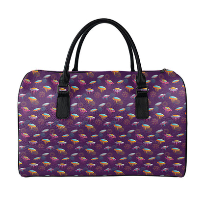 Colorful UFO Pattern Print Leather Duffle Bag