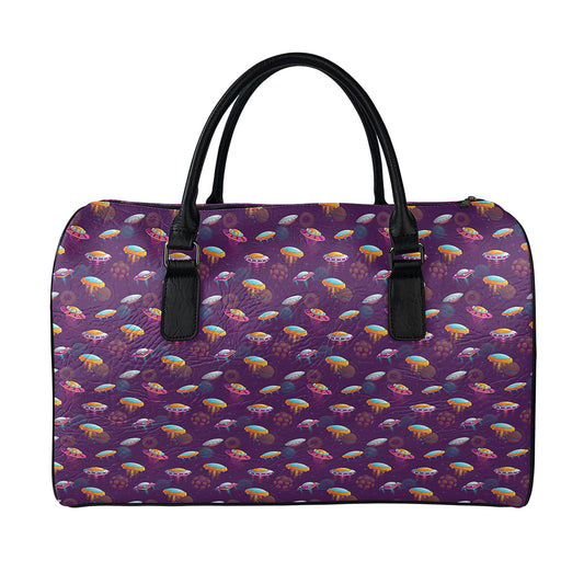 Colorful UFO Pattern Print Leather Duffle Bag
