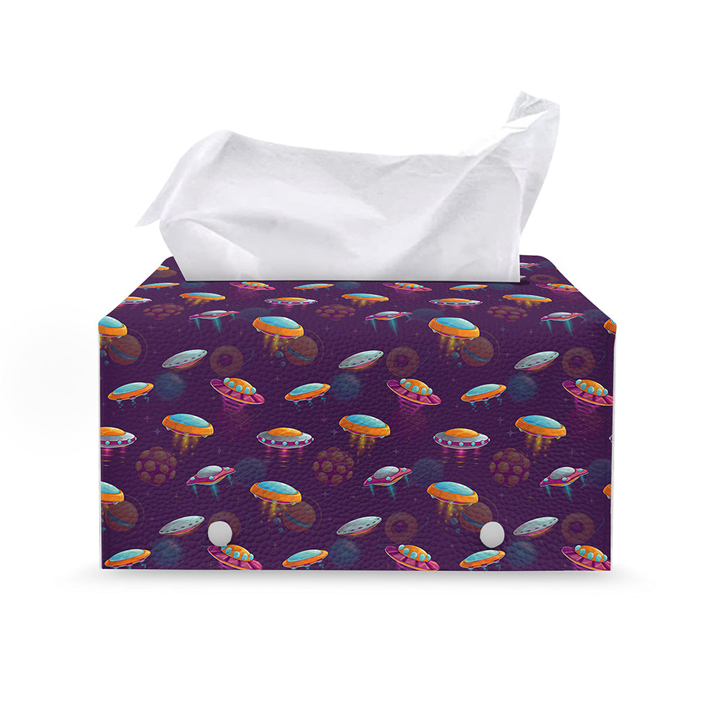Colorful UFO Pattern Print Leather Tissue Box Cover