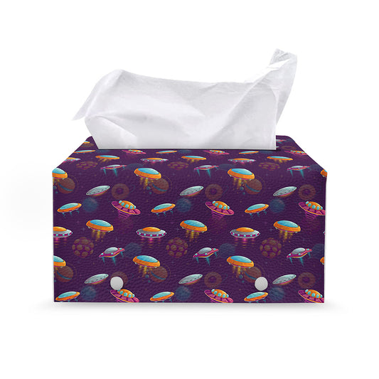 Colorful UFO Pattern Print Leather Tissue Box Cover
