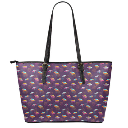 Colorful UFO Pattern Print Leather Tote Bag