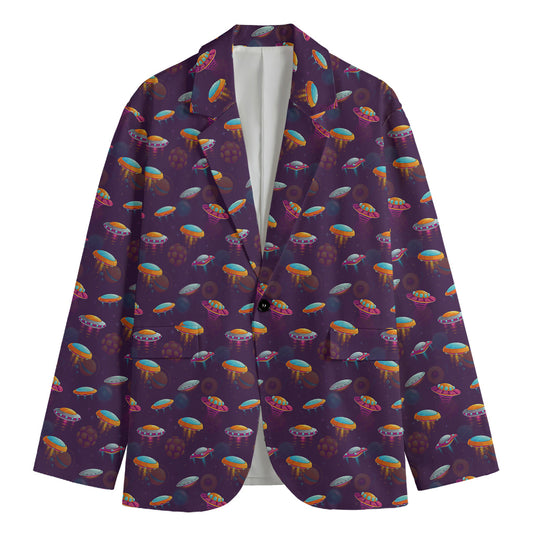 Colorful UFO Pattern Print Men's Blazer