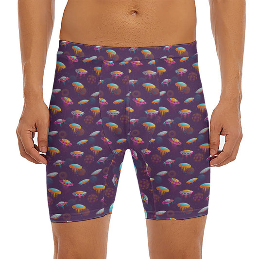 Colorful UFO Pattern Print Men's Long Boxer Briefs