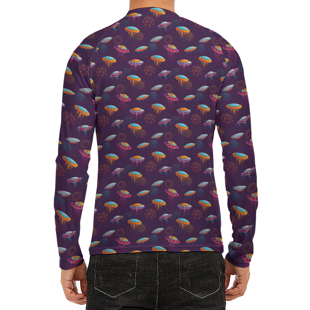 Colorful UFO Pattern Print Men's Long Sleeve Rash Guard