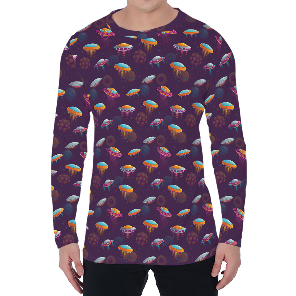 Colorful UFO Pattern Print Men's Long Sleeve T-Shirt