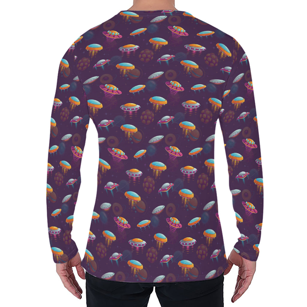 Colorful UFO Pattern Print Men's Long Sleeve T-Shirt